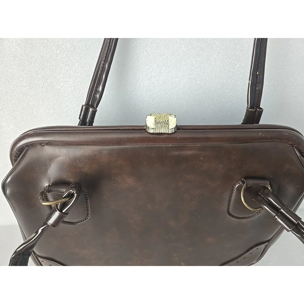 Vintage Brown Vinyl Handbag‎ Purse - Top Handle - Snap Closure